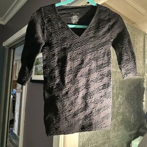intimissimi Black Textured V-Neck Top with Subtle Wave Pattern